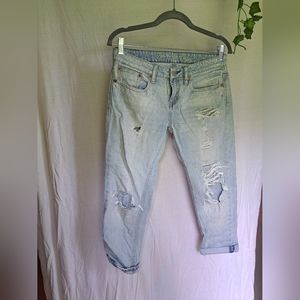 High rise light wash blue jeans